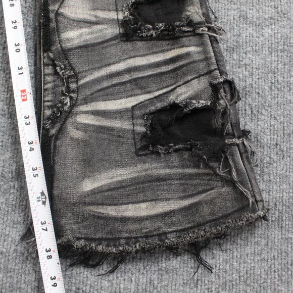 Guapi Jeans Mens 32 Flare Distressed Black Patchwork Stacked Hip Hop Streetwear - Picture 9 of 13